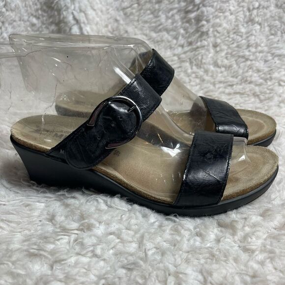 Mephisto Air Relax leather black straps wedge sandals silver tone buckle EURSZ39 - Picture 1 of 13